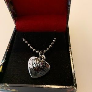 Ed Hardy Heart and pink gemstone pendant necklace